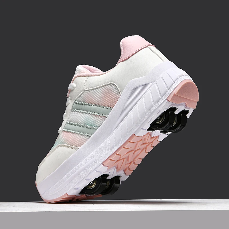 Ultra Light Kids Roller Skate Shoes with 4 Removable Wheels Breathable Outdoor Sneakers for Boys & Girls Fashion Walking Shoes