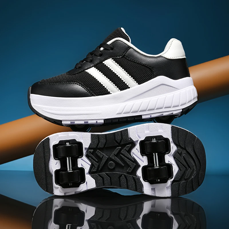Ultra Light Kids Roller Skate Shoes with 4 Removable Wheels Breathable Outdoor Sneakers for Boys & Girls Fashion Walking Shoes
