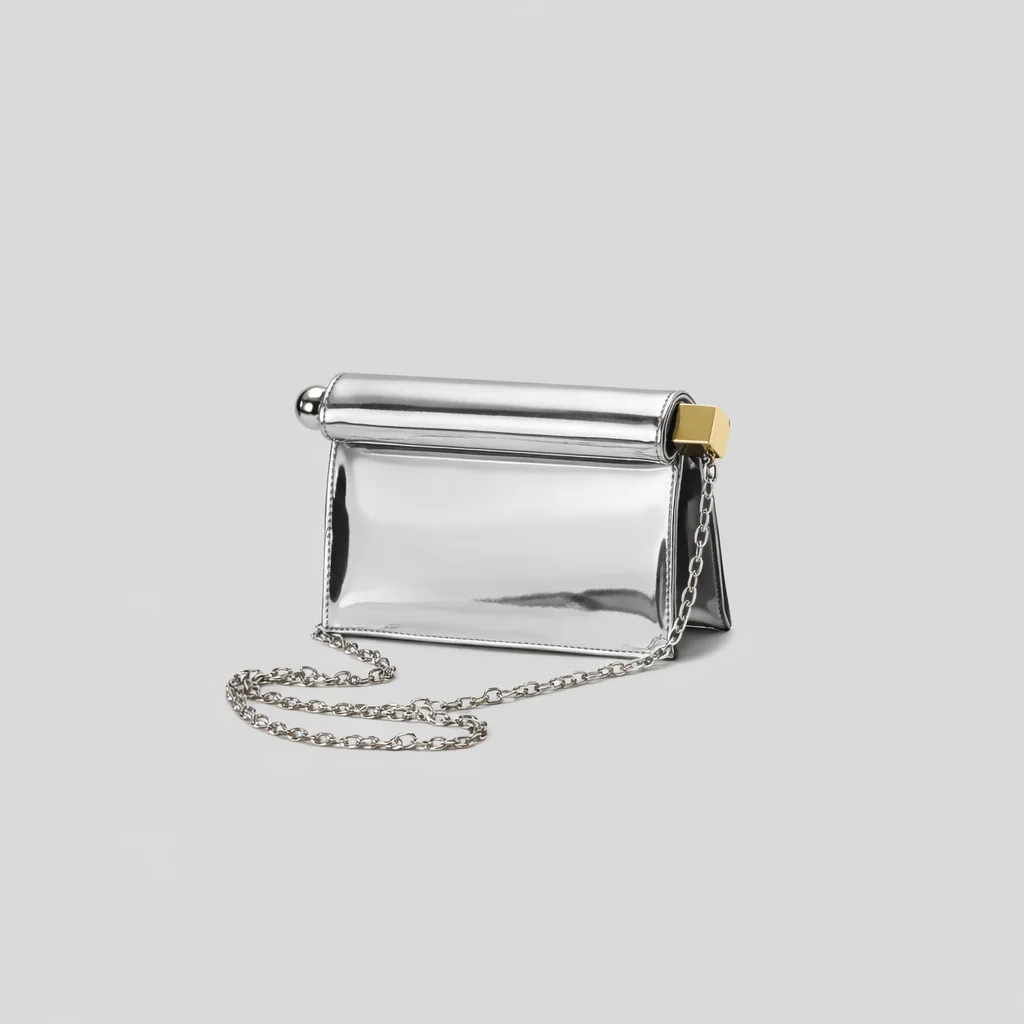 Fashion Roll Edge Foldable Clutch Bag 2026 New Large Metallic Silver Evening Party Ladies Shoulder Handbag