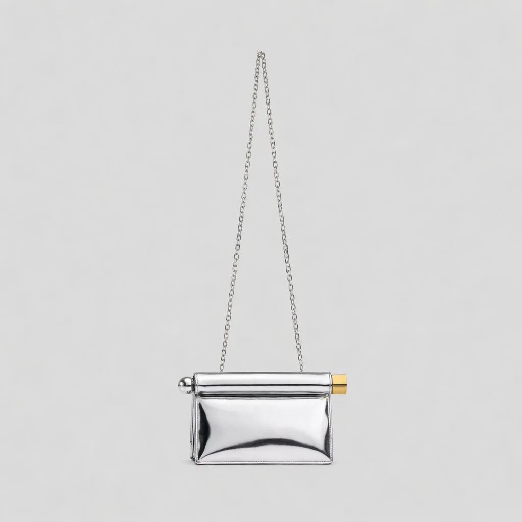 Fashion Roll Edge Foldable Clutch Bag 2026 New Large Metallic Silver Evening Party Ladies Shoulder Handbag