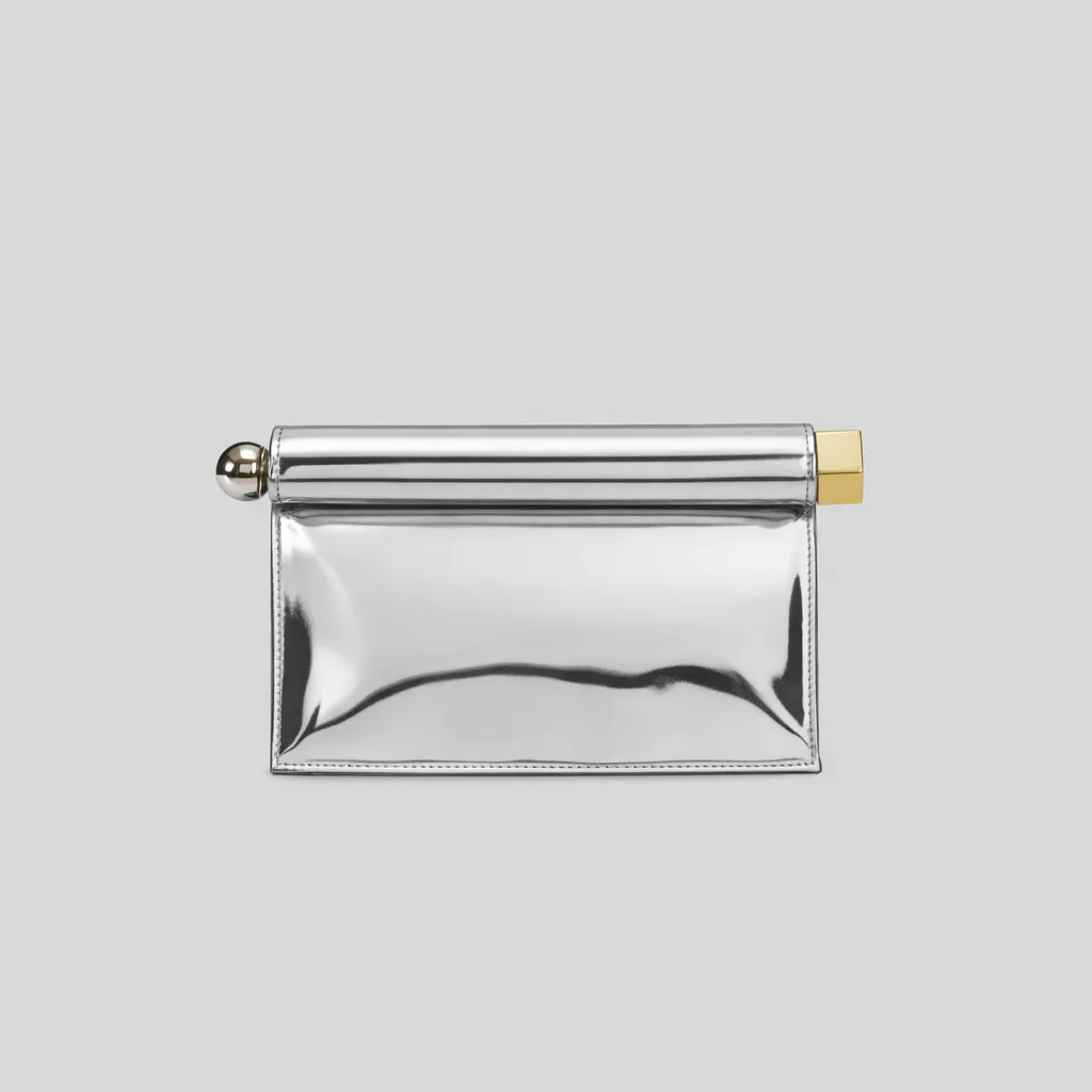 Fashion Roll Edge Foldable Clutch Bag 2026 New Large Metallic Silver Evening Party Ladies Shoulder Handbag
