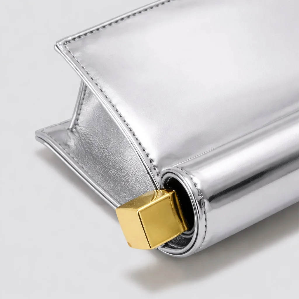 Fashion Roll Edge Foldable Clutch Bag 2026 New Large Metallic Silver Evening Party Ladies Shoulder Handbag