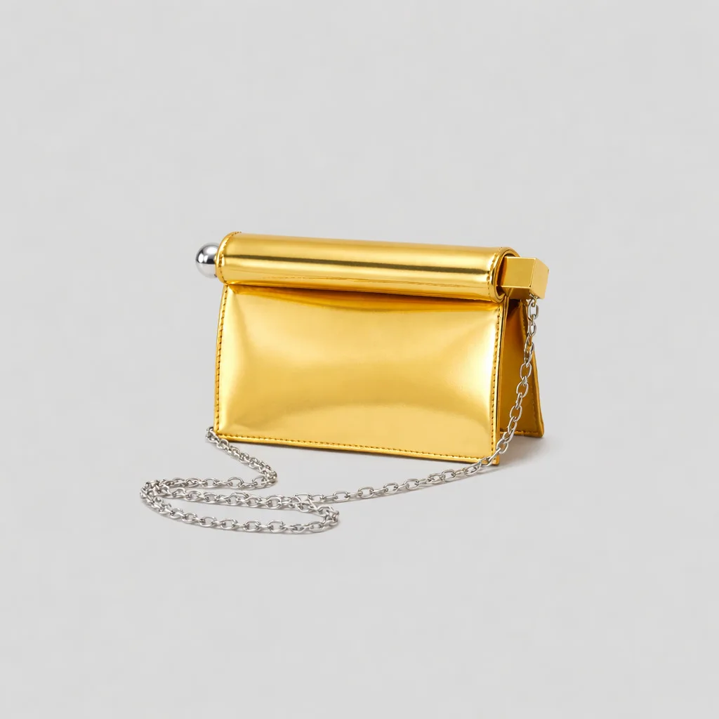 Fashion Roll Edge Foldable Clutch Bag 2026 New Large Metallic Silver Evening Party Ladies Shoulder Handbag