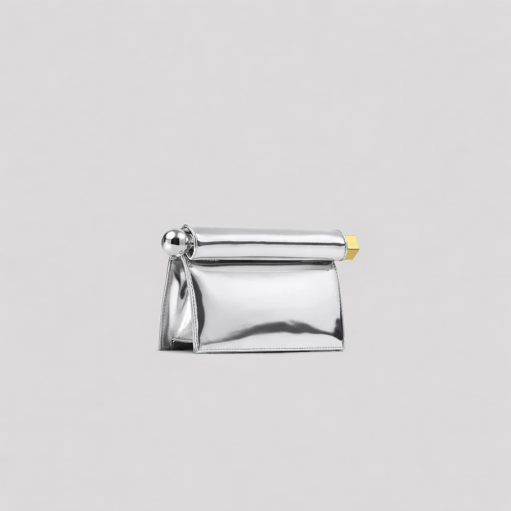 Fashion Roll Edge Foldable Clutch Bag 2026 New Large Metallic Silver Evening Party Ladies Shoulder Handbag