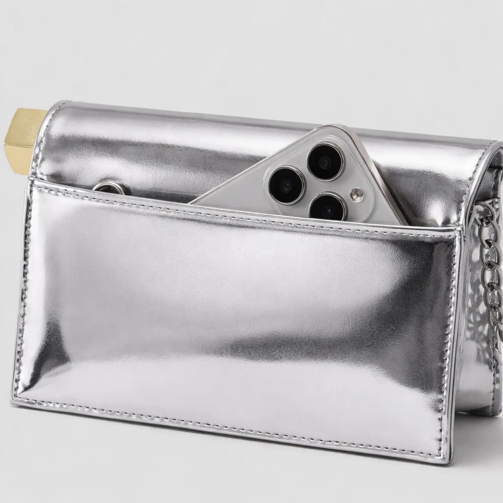 Fashion Roll Edge Foldable Clutch Bag 2026 New Large Metallic Silver Evening Party Ladies Shoulder Handbag