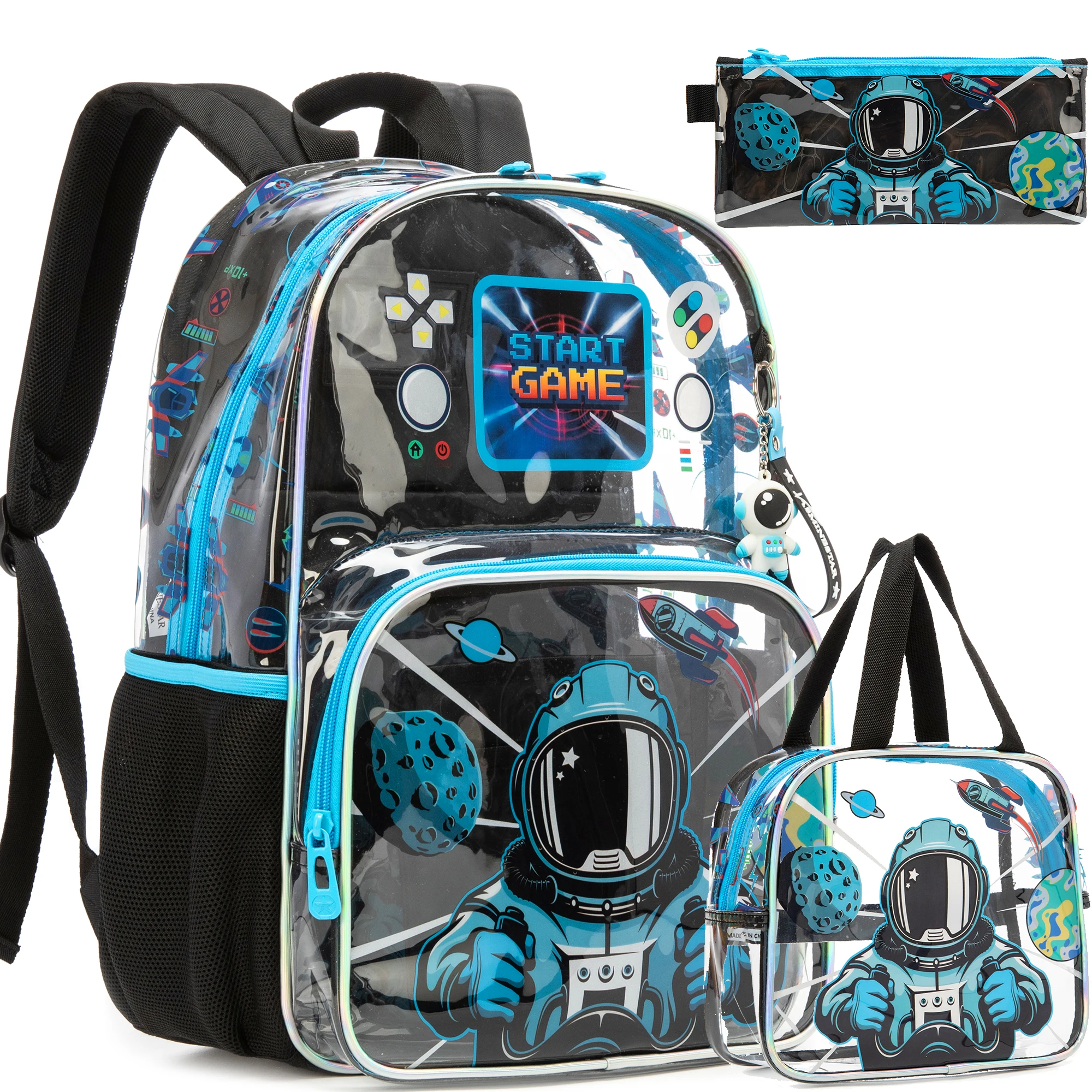 Clear Backpack Set with Lunch Box, Transparent School Bag for Boys & Girls, Kindergarten & Elementary Students