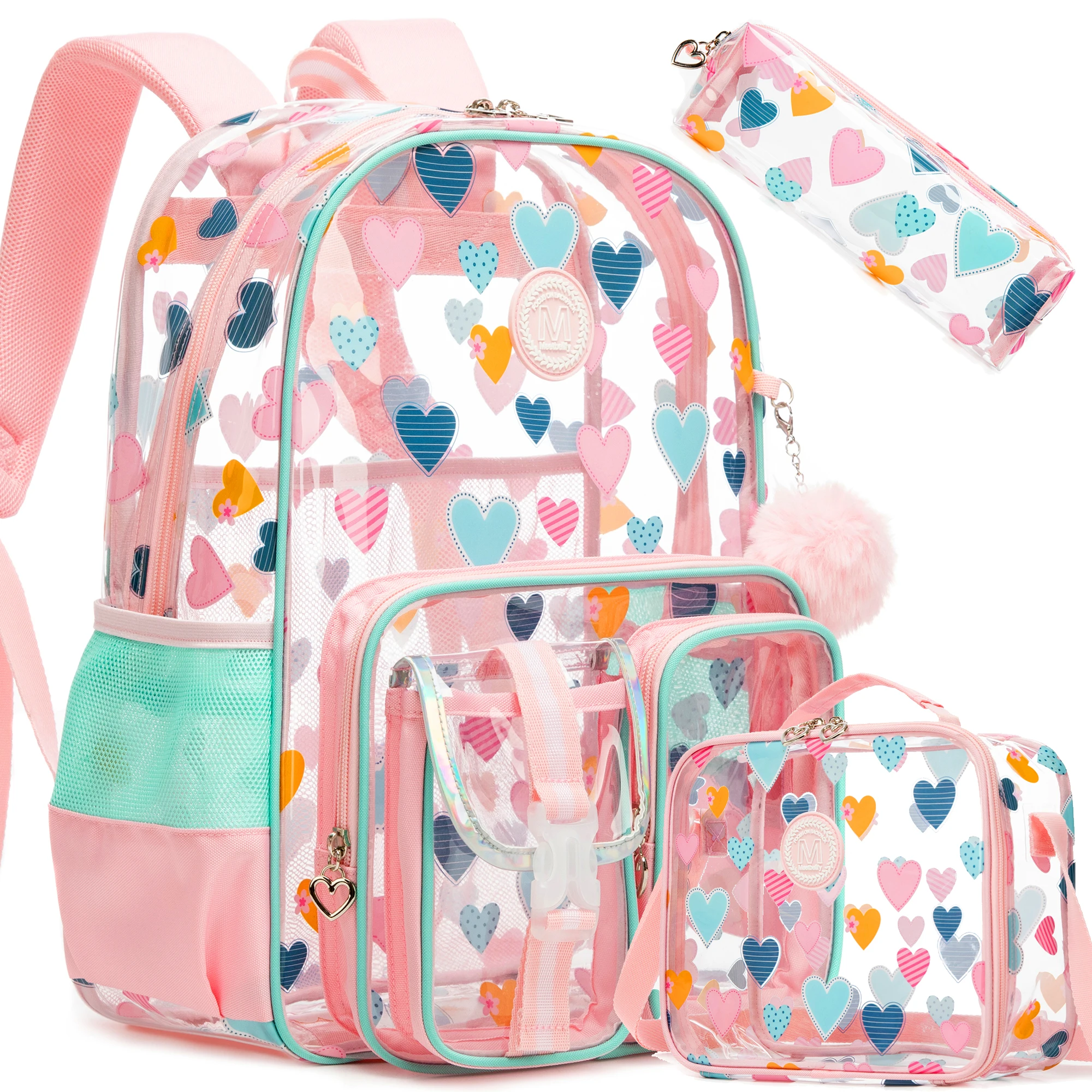 Clear Backpack Set with Lunch Box, Transparent School Bag for Boys & Girls, Kindergarten & Elementary Students