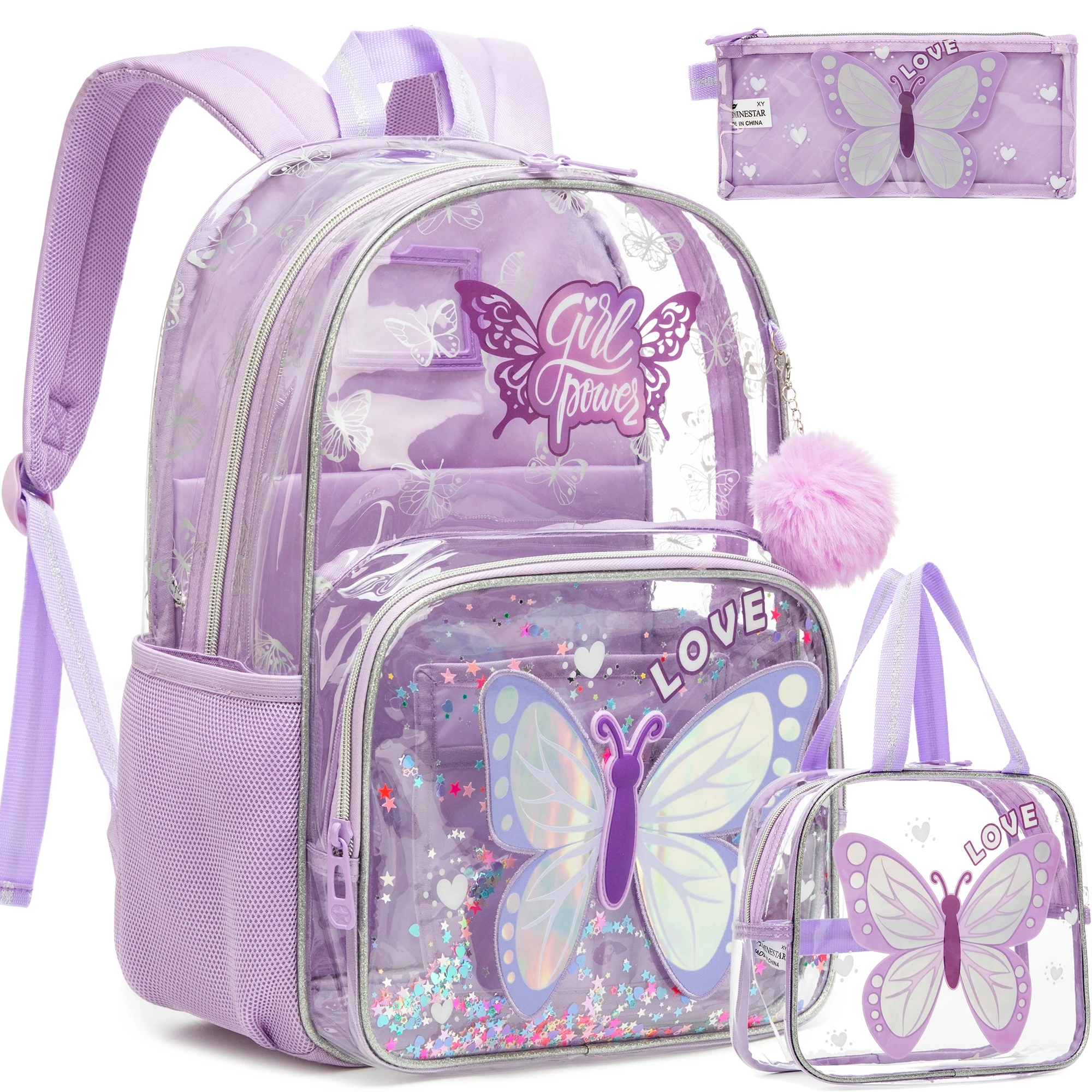 Clear Backpack Set with Lunch Box, Transparent School Bag for Boys & Girls, Kindergarten & Elementary Students