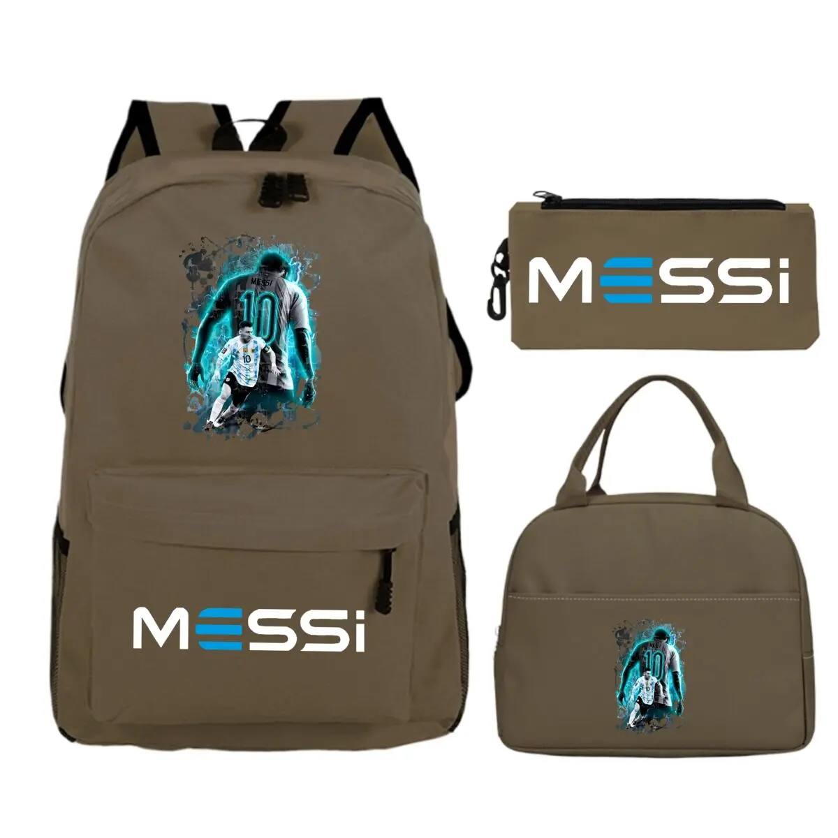 Children Teenger 3pcs Set Backpack Football Star Schoolbags Women Men Soccer Lover Backpack Pencil Bag Insulated Lunch Bags 3PCS