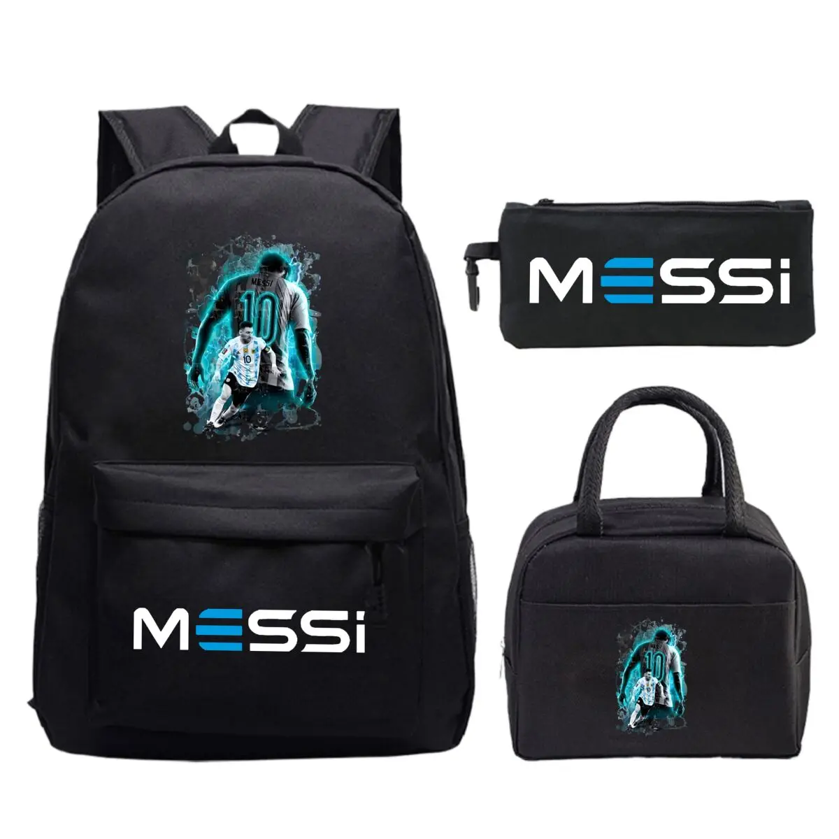 Children Teenger 3pcs Set Backpack Football Star Schoolbags Women Men Soccer Lover Backpack Pencil Bag Insulated Lunch Bags 3PCS