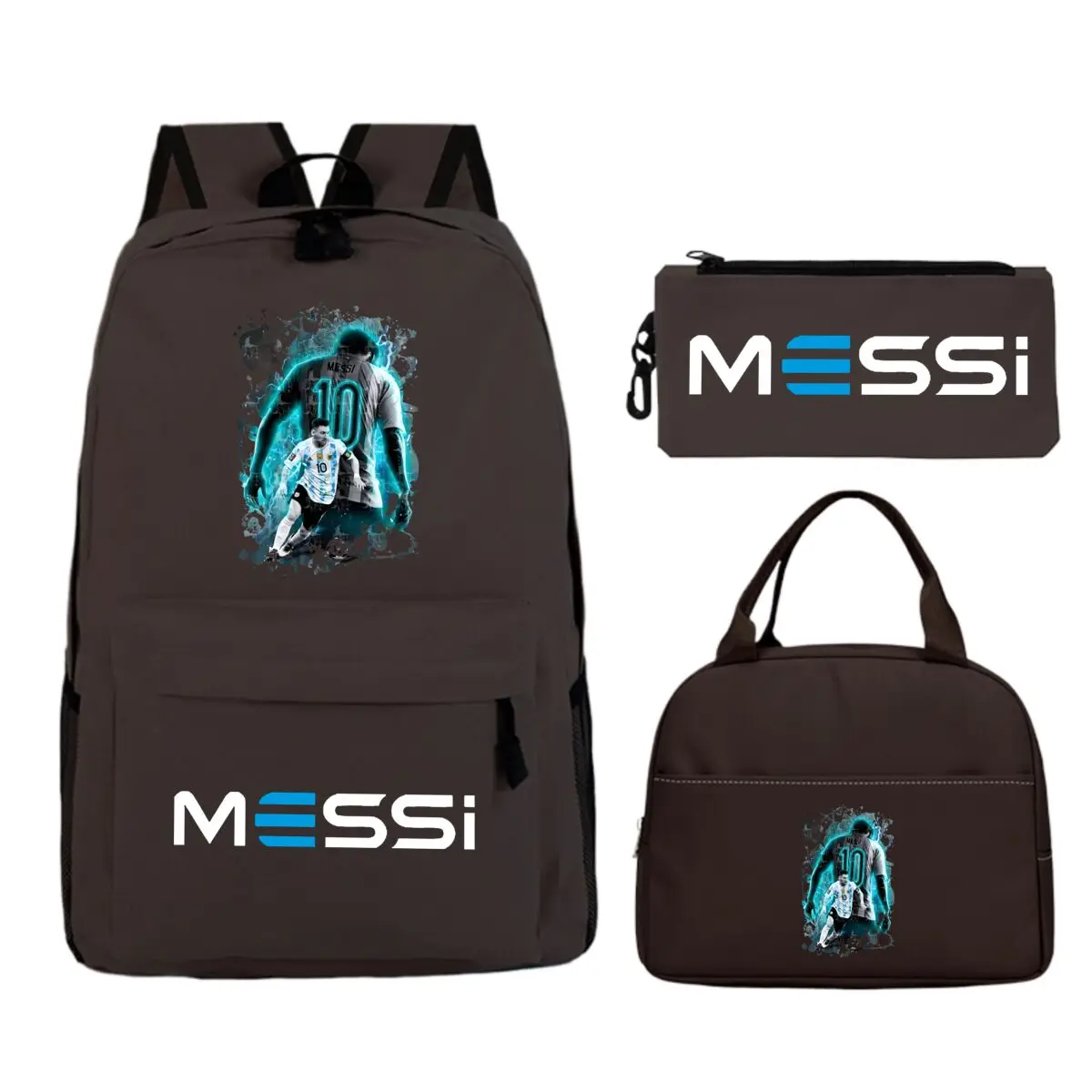 Children Teenger 3pcs Set Backpack Football Star Schoolbags Women Men Soccer Lover Backpack Pencil Bag Insulated Lunch Bags 3PCS