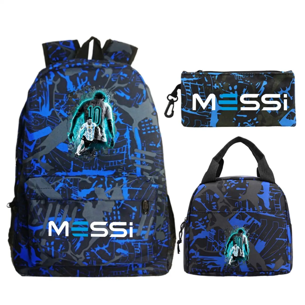Children Teenger 3pcs Set Backpack Football Star Schoolbags Women Men Soccer Lover Backpack Pencil Bag Insulated Lunch Bags 3PCS