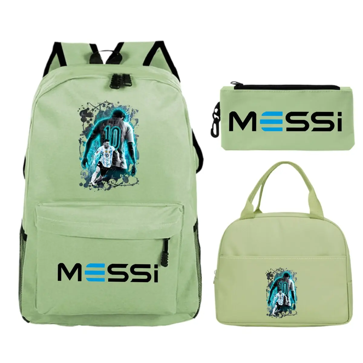 Children Teenger 3pcs Set Backpack Football Star Schoolbags Women Men Soccer Lover Backpack Pencil Bag Insulated Lunch Bags 3PCS
