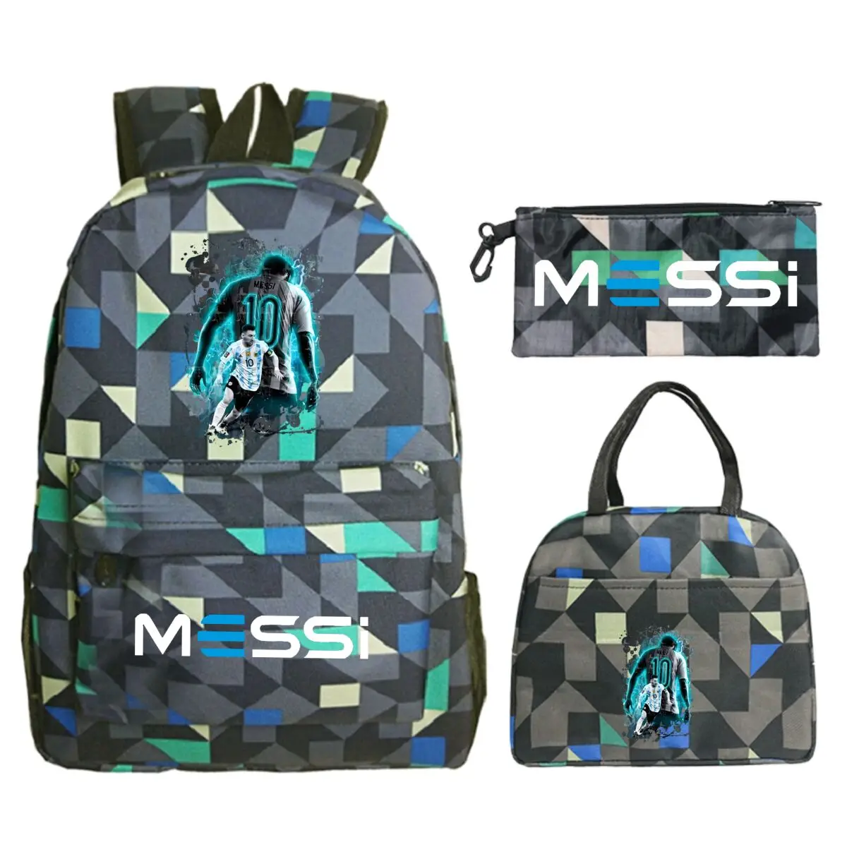 Children Teenger 3pcs Set Backpack Football Star Schoolbags Women Men Soccer Lover Backpack Pencil Bag Insulated Lunch Bags 3PCS