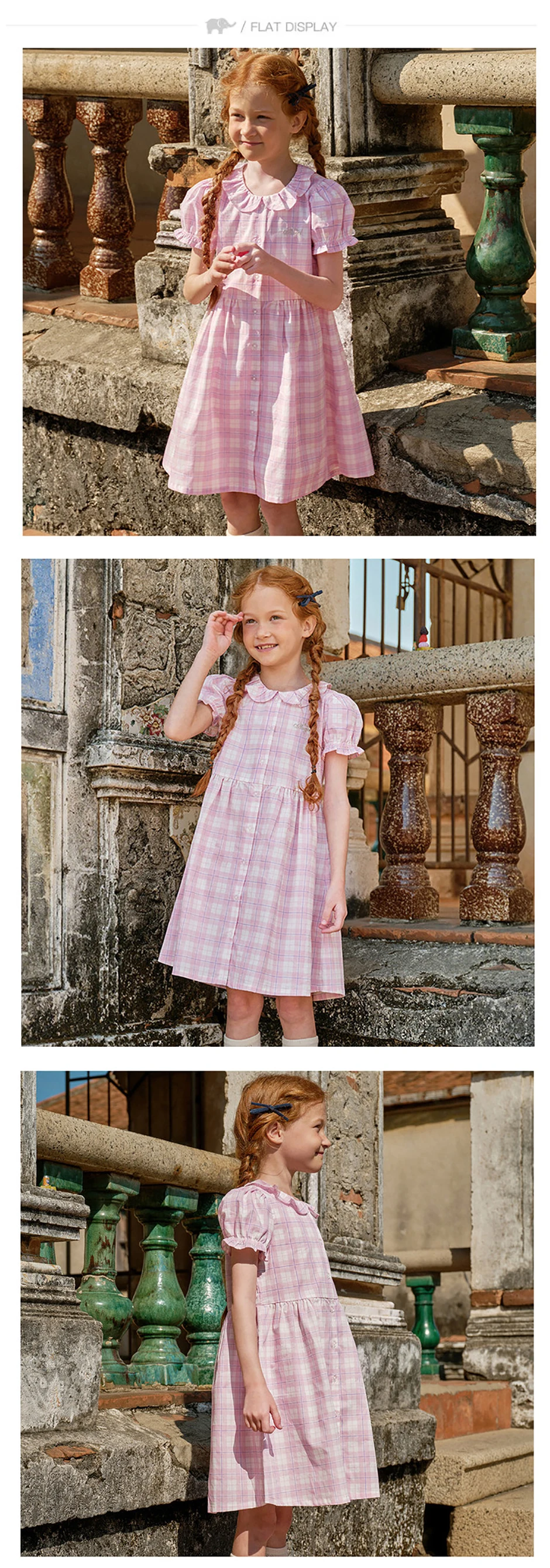 Dave Bella Girls Summer Princess Dresses 7-13 Years Pink Plaid Children Short Sleeve Party Dress Sweet Clothes DK2262159
