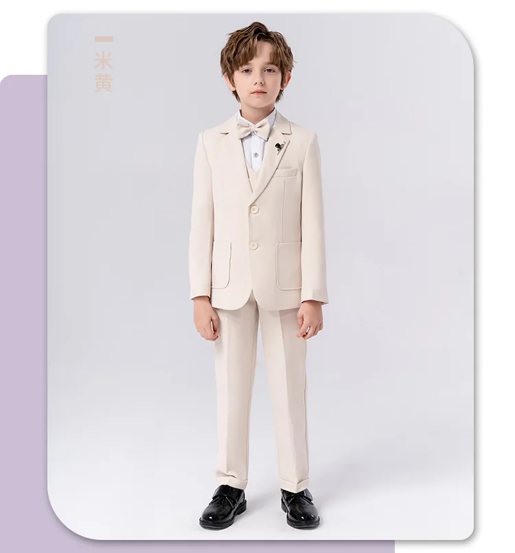 90-170 Kids Spring 5Pieces/Set Jacket Vest Pants Bowtie Brooch Party Dress Boys Host Costume Children Graduation Photograph Suit