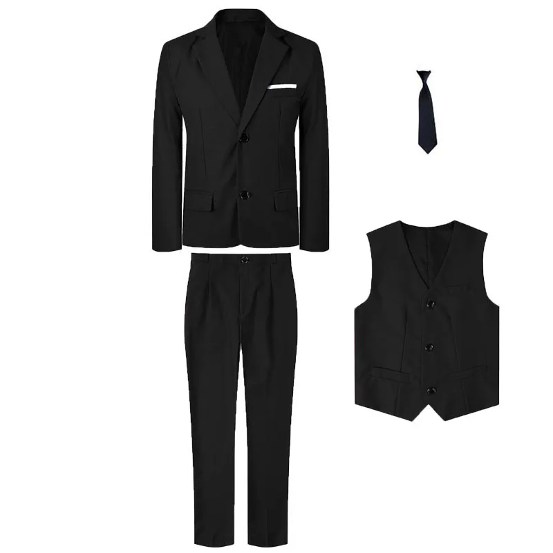 90-170 Kids Spring 5Pieces/Set Jacket Vest Pants Bowtie Brooch Party Dress Boys Host Costume Children Graduation Photograph Suit