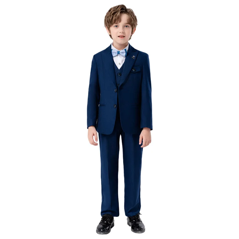 90-170 Kids Spring 5Pieces/Set Jacket Vest Pants Bowtie Brooch Party Dress Boys Host Costume Children Graduation Photograph Suit