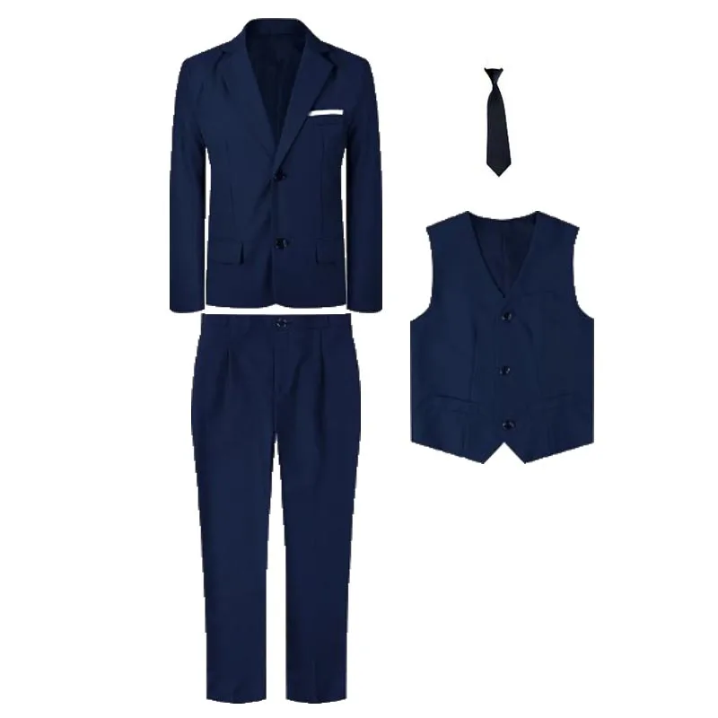 90-170 Kids Spring 5Pieces/Set Jacket Vest Pants Bowtie Brooch Party Dress Boys Host Costume Children Graduation Photograph Suit