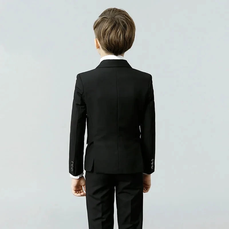 90-170 Kids Spring 5Pieces/Set Jacket Vest Pants Bowtie Brooch Party Dress Boys Host Costume Children Graduation Photograph Suit