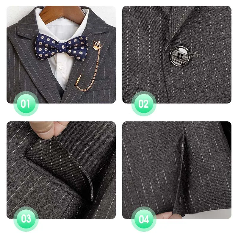 90-170 Kids Spring 5Pieces/Set Jacket Vest Pants Bowtie Brooch Party Dress Boys Host Costume Children Graduation Photograph Suit