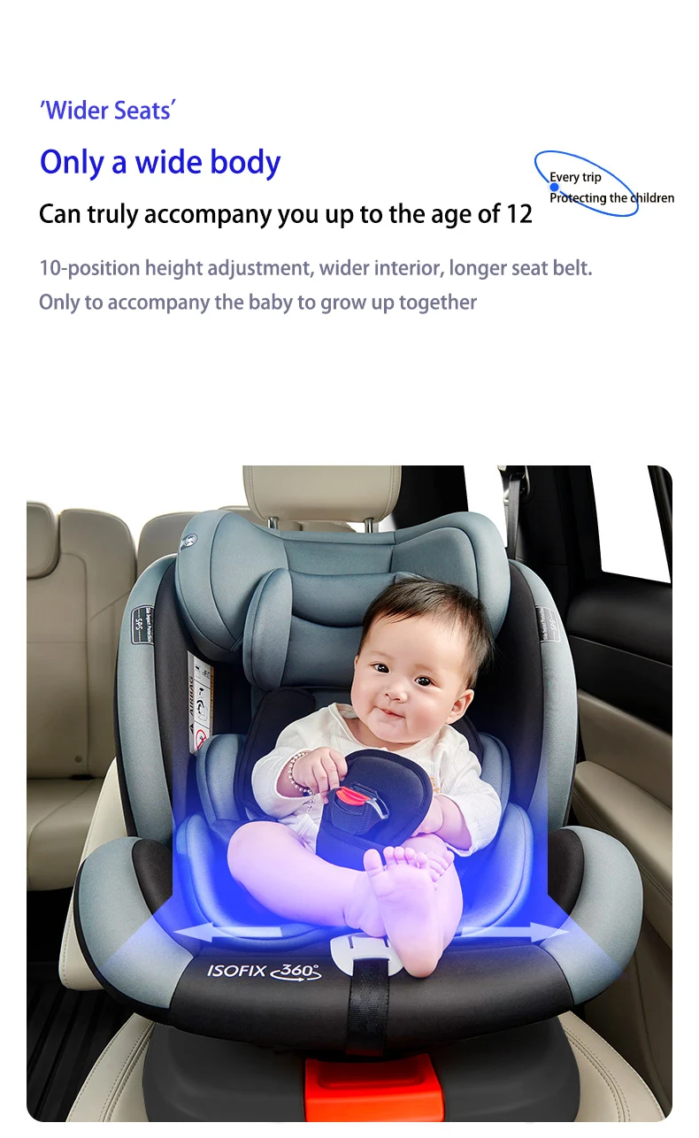 Baby Car Seat ISOFIX 360° Rotating Baby Car Seat with ISOFIX Safety Seat Baby Car Safety Seat 360° Rotating Child Safety Seat for 0-12 Years Old Child Car Seat 9 to 36 kg 5-Point Seat Belt for Children Comfortable