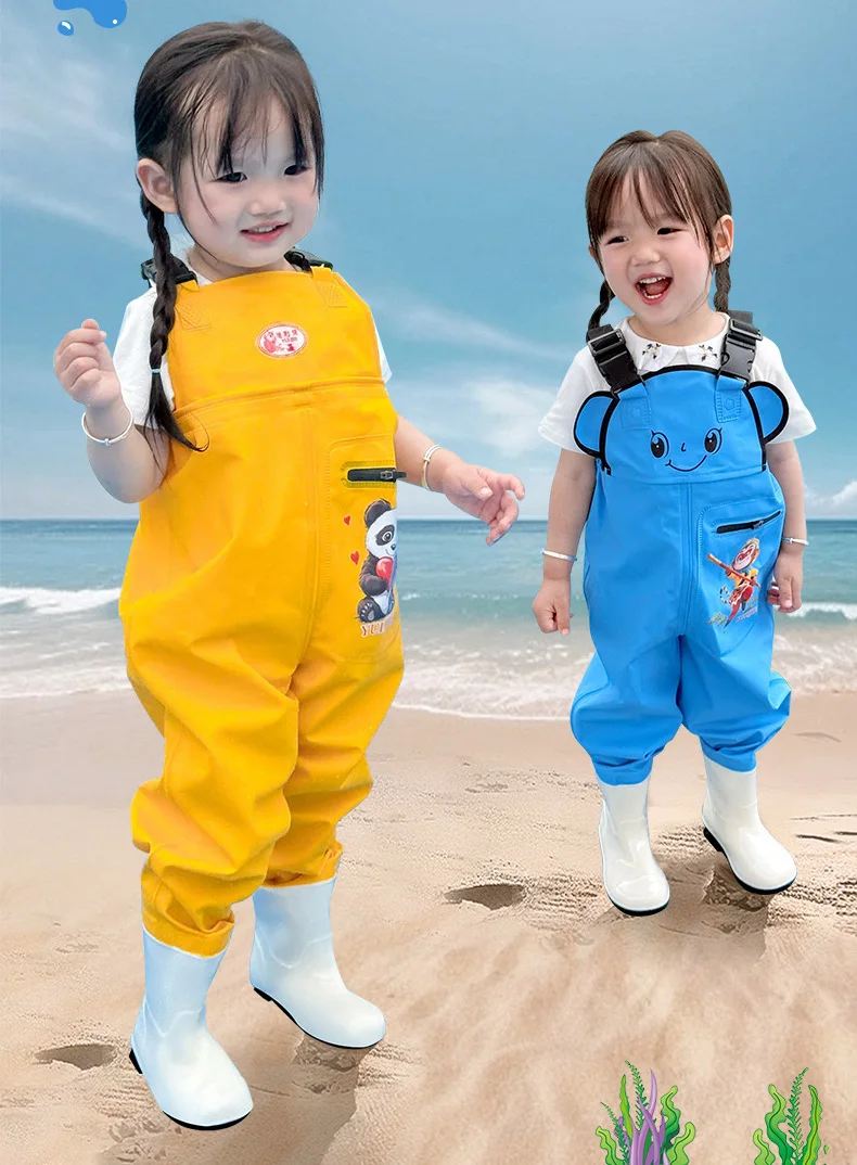 Kids Waterproof Bib Overalls With Boots Toddler Waders Lightweight Beach Jumpsuit For Fishing Creek Play Kindergarten Water Gear