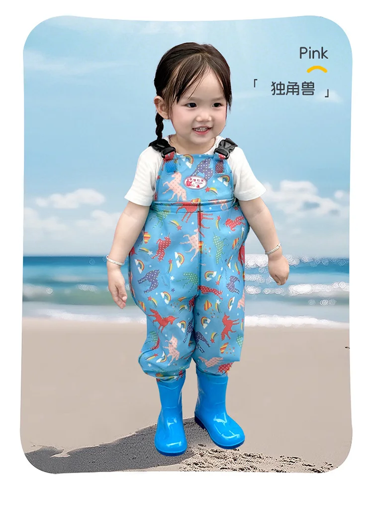 Kids Waterproof Bib Overalls With Boots Toddler Waders Lightweight Beach Jumpsuit For Fishing Creek Play Kindergarten Water Gear