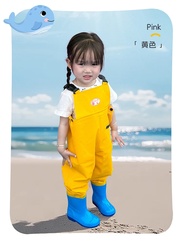 Kids Waterproof Bib Overalls With Boots Toddler Waders Lightweight Beach Jumpsuit For Fishing Creek Play Kindergarten Water Gear