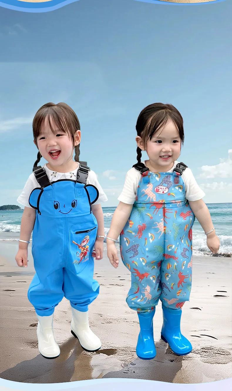 Kids Waterproof Bib Overalls With Boots Toddler Waders Lightweight Beach Jumpsuit For Fishing Creek Play Kindergarten Water Gear