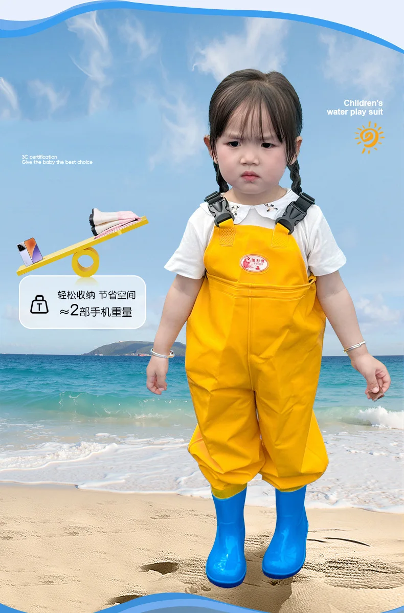 Kids Waterproof Bib Overalls With Boots Toddler Waders Lightweight Beach Jumpsuit For Fishing Creek Play Kindergarten Water Gear