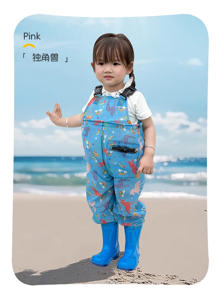 Kids Waterproof Bib Overalls With Boots Toddler Waders Lightweight Beach Jumpsuit For Fishing Creek Play Kindergarten Water Gear