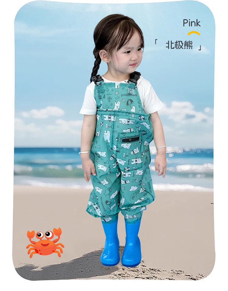 Kids Waterproof Bib Overalls With Boots Toddler Waders Lightweight Beach Jumpsuit For Fishing Creek Play Kindergarten Water Gear