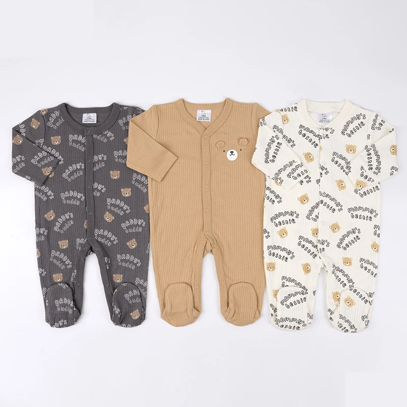 IYEAL Spring Baby Boys Girls Pure Cotton Jumpsuit 3Pcs/Lot Comfortable Breathable Pajamas For Newborns Baby Jumpsuit