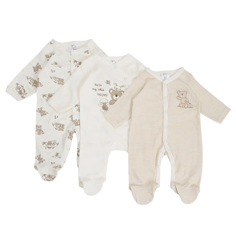 IYEAL Spring Baby Boys Girls Pure Cotton Jumpsuit 3Pcs/Lot Comfortable Breathable Pajamas For Newborns Baby Jumpsuit