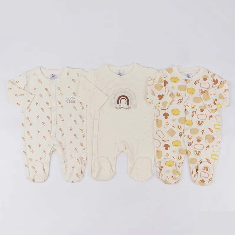 IYEAL Spring Baby Boys Girls Pure Cotton Jumpsuit 3Pcs/Lot Comfortable Breathable Pajamas For Newborns Baby Jumpsuit