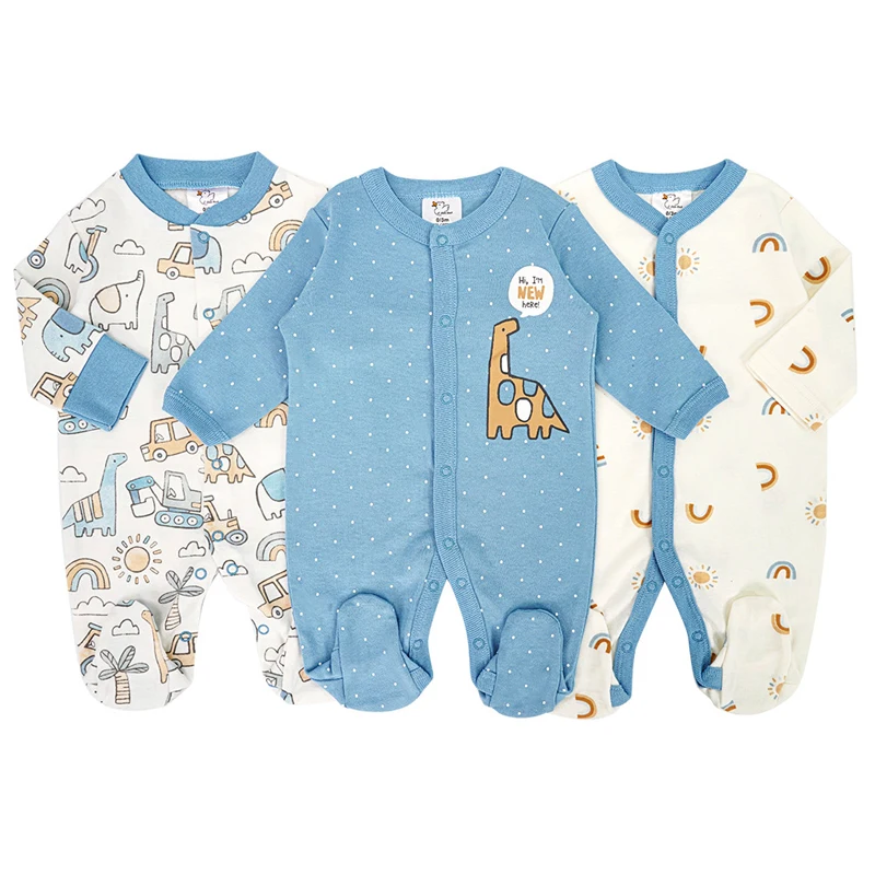 IYEAL Spring Baby Boys Girls Pure Cotton Jumpsuit 3Pcs/Lot Comfortable Breathable Pajamas For Newborns Baby Jumpsuit