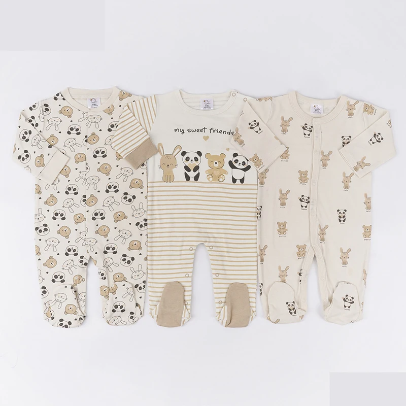 IYEAL Spring Baby Boys Girls Pure Cotton Jumpsuit 3Pcs/Lot Comfortable Breathable Pajamas For Newborns Baby Jumpsuit
