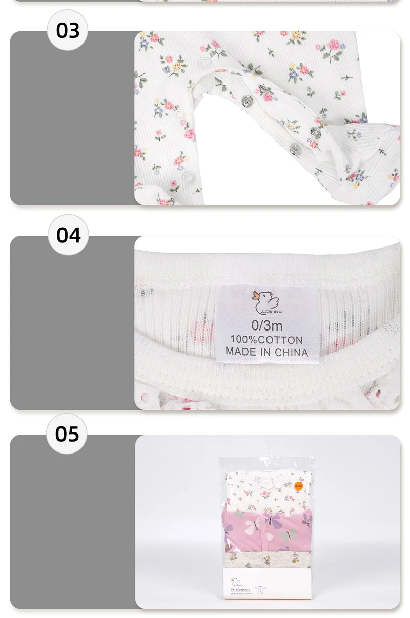 IYEAL Spring Baby Boys Girls Pure Cotton Jumpsuit 3Pcs/Lot Comfortable Breathable Pajamas For Newborns Baby Jumpsuit