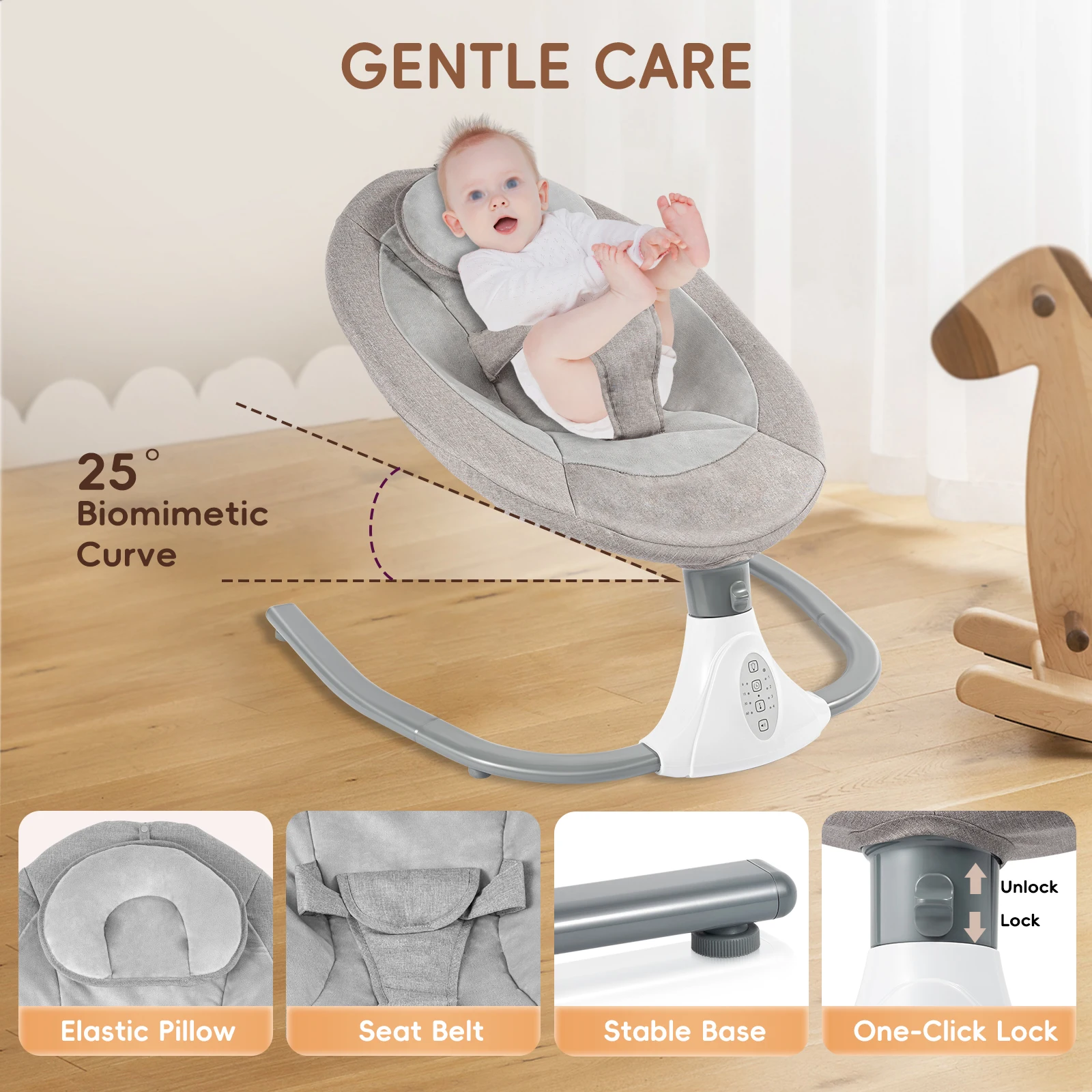 Remote Control Electric Baby Swing Chair Max Load 18kg 4 Gear Swing Angle Timing Bluetooth Music Sunshade Mosquito Net Safety