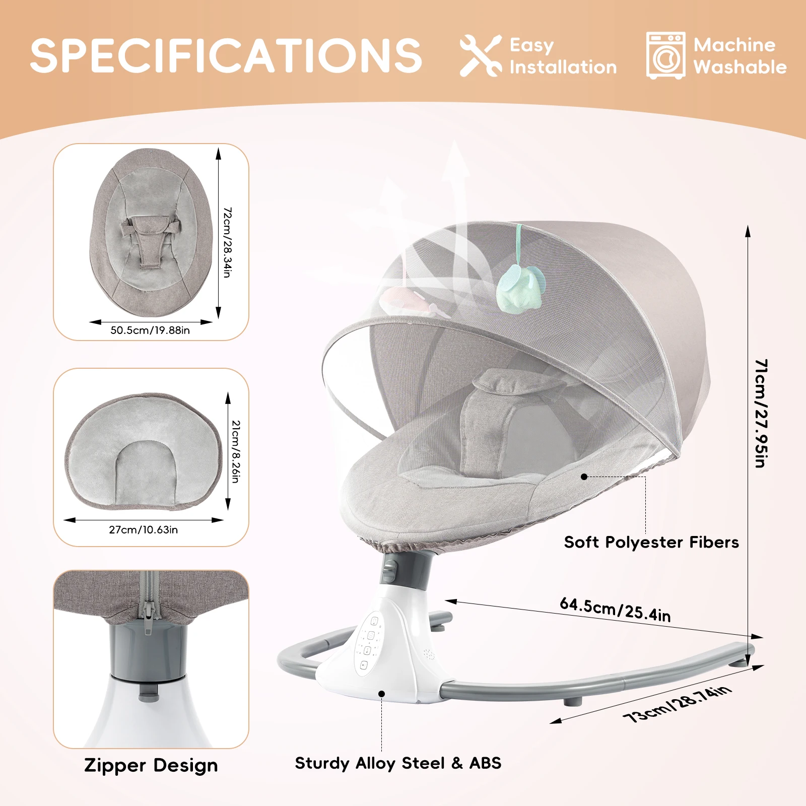 Remote Control Electric Baby Swing Chair Max Load 18kg 4 Gear Swing Angle Timing Bluetooth Music Sunshade Mosquito Net Safety