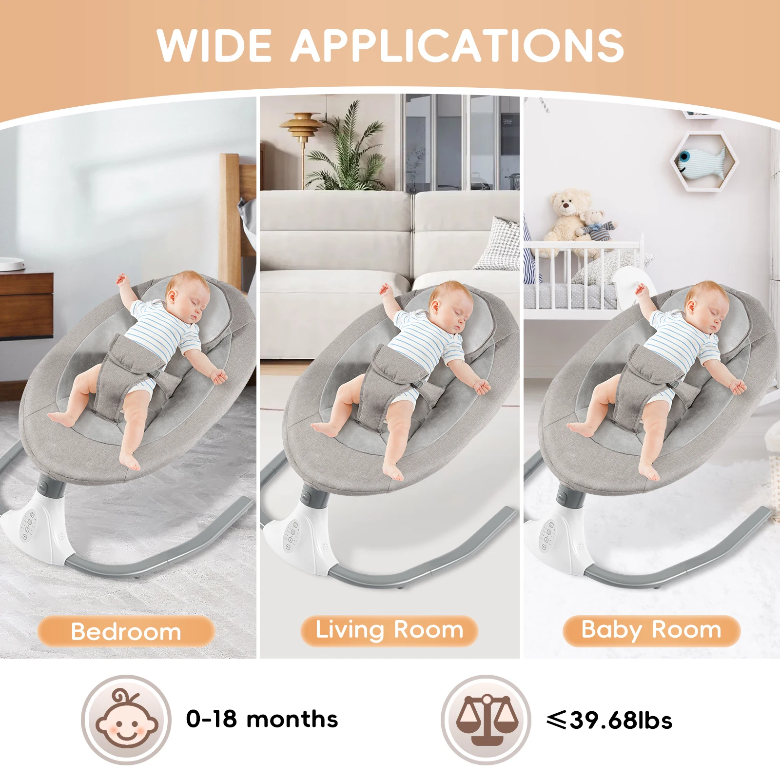 Remote Control Electric Baby Swing Chair Max Load 18kg 4 Gear Swing Angle Timing Bluetooth Music Sunshade Mosquito Net Safety