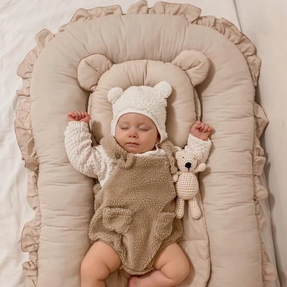 New Ruffle Lace Baby Nest Bed Crib in Bed Infant Portable Cotton Mattress Newborn Biomimetic Bed Portable Sleeping Bed