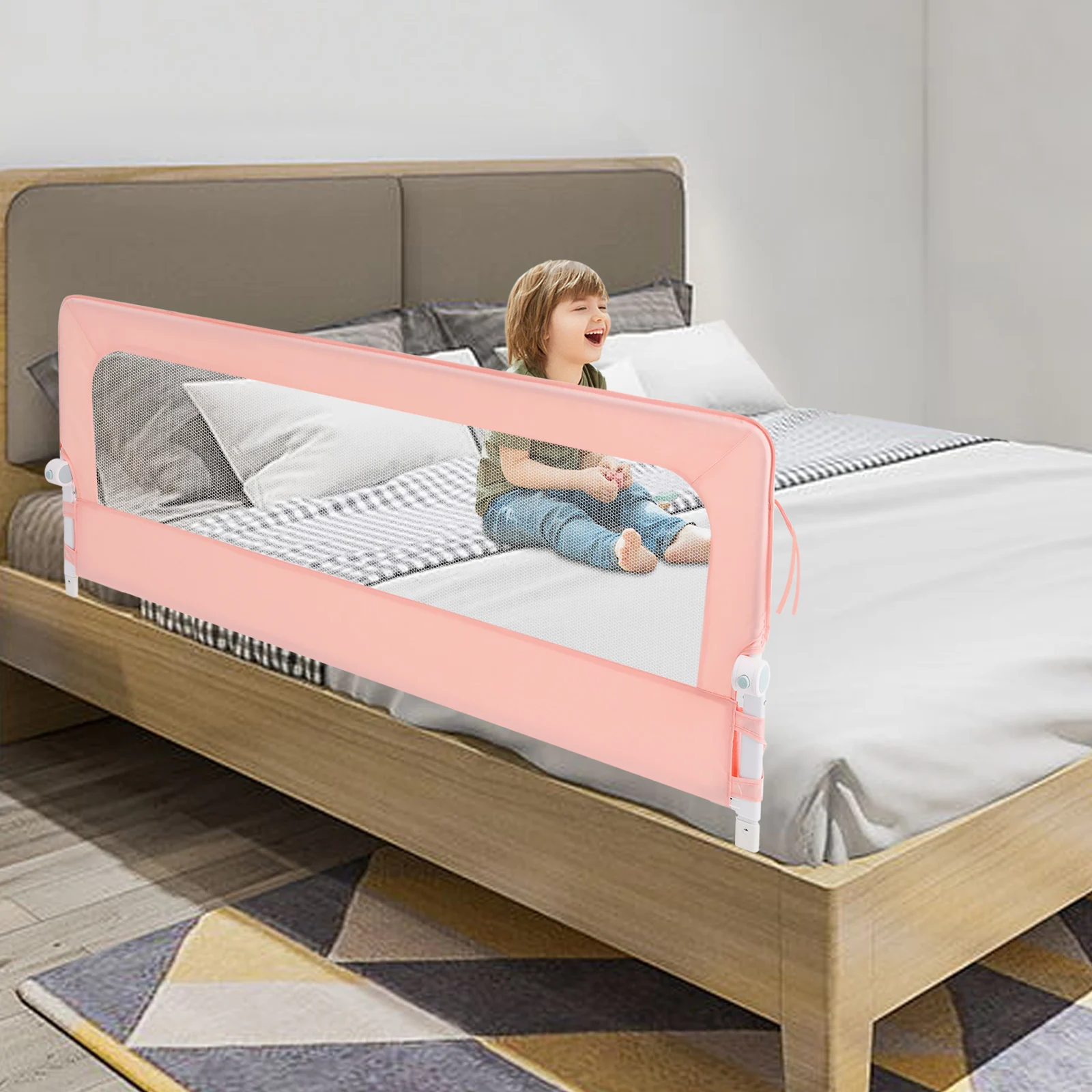 Bed Rails Guard, Adjustable Beds Rail, No Drill Foldable Bed Safety Barrier for Toddlers