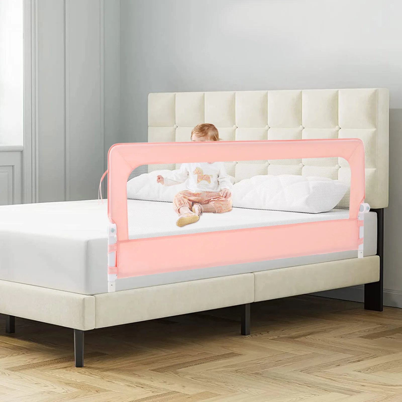 Bed Rails Guard, Adjustable Beds Rail, No Drill Foldable Bed Safety Barrier for Toddlers