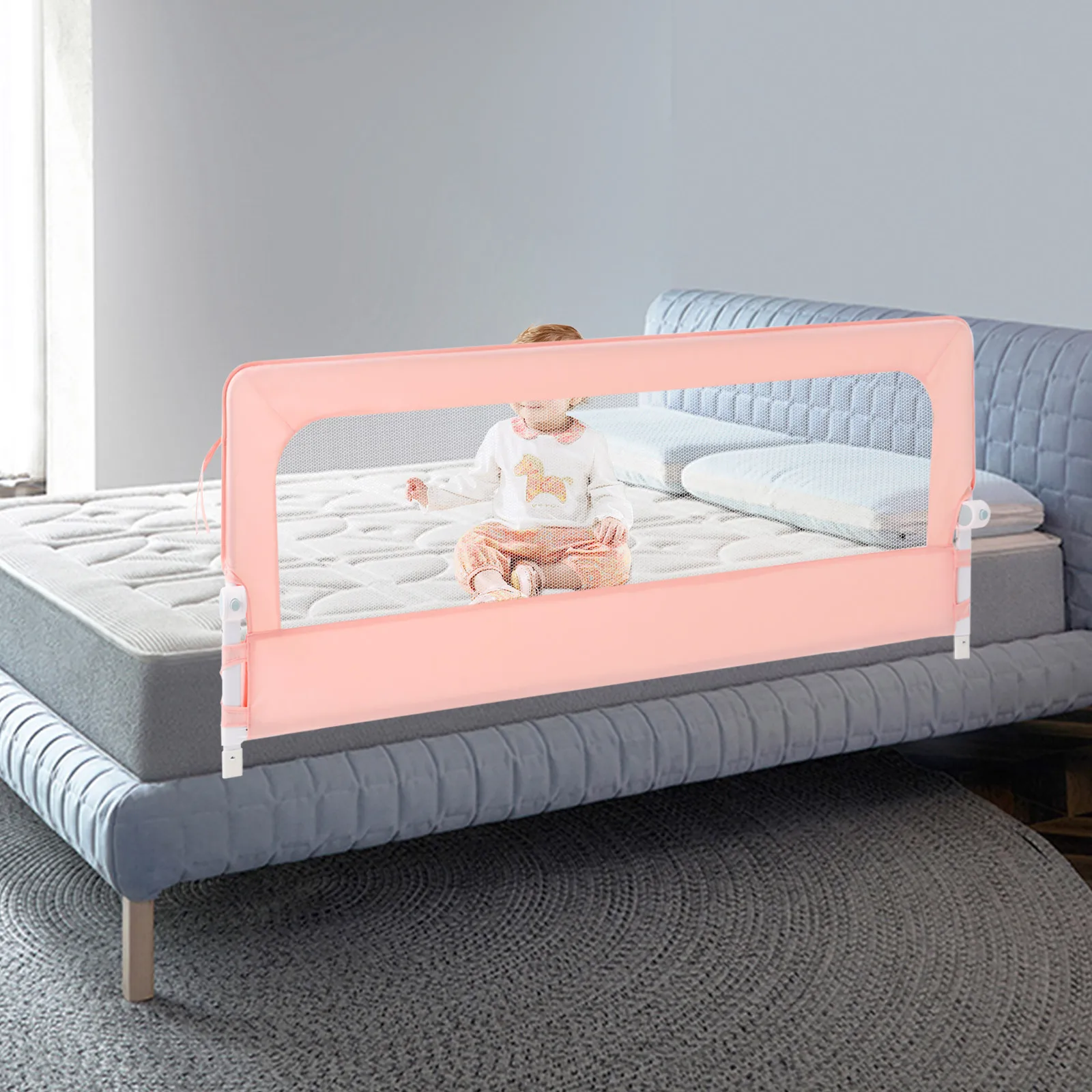Bed Rails Guard, Adjustable Beds Rail, No Drill Foldable Bed Safety Barrier for Toddlers