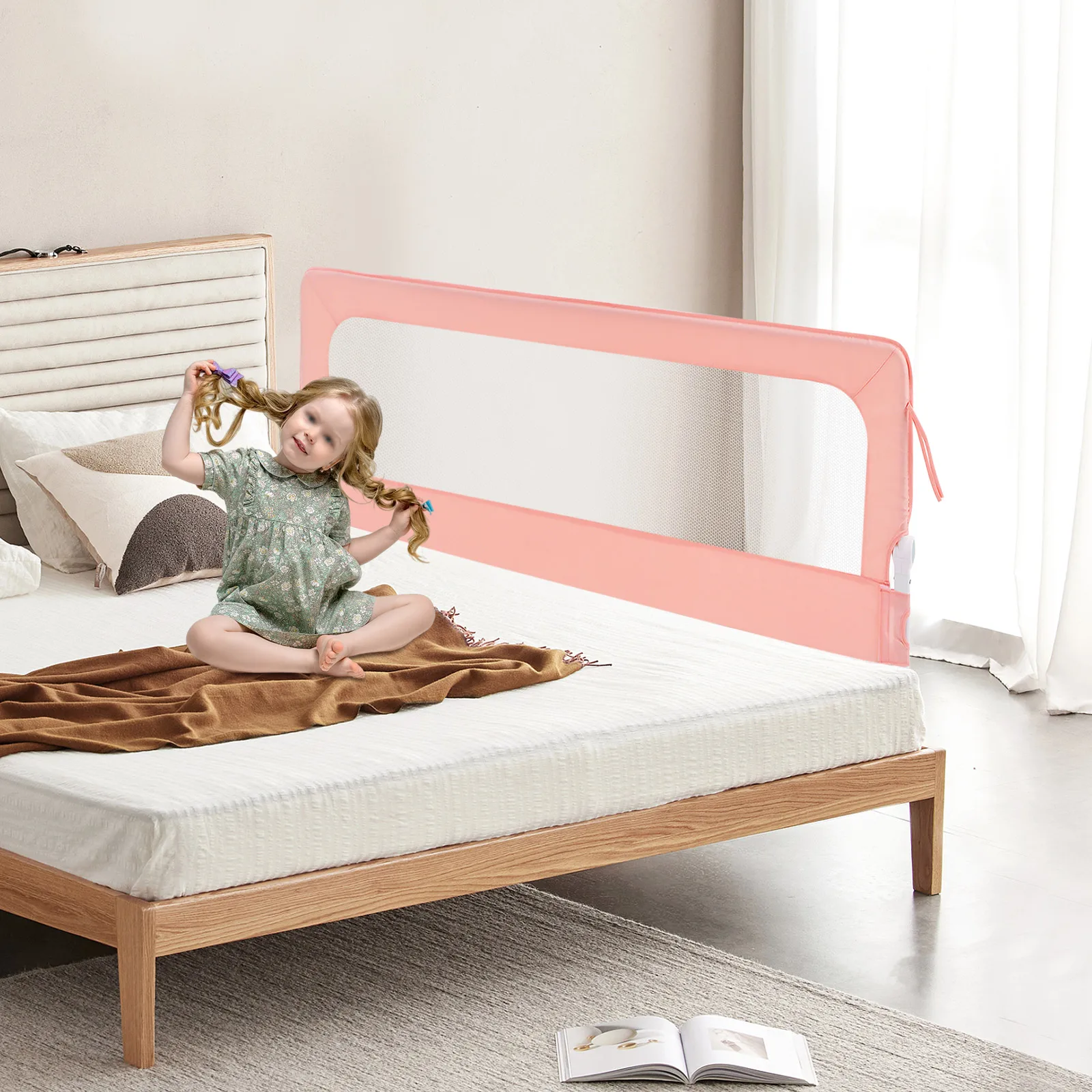 Bed Rails Guard, Adjustable Beds Rail, No Drill Foldable Bed Safety Barrier for Toddlers