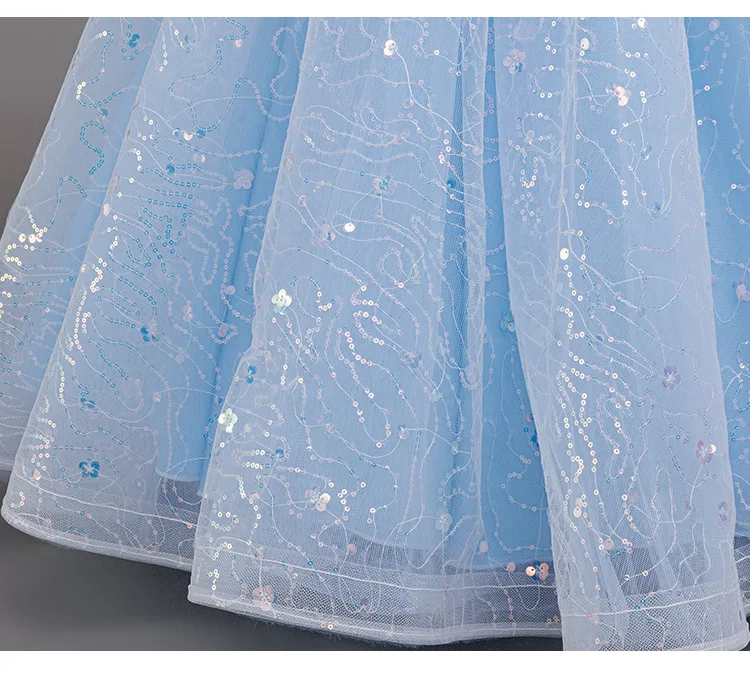 New High-End Luxury Flower Girl Wedding Show Performance Dress for Girls, Puff Sleeve Sequin Princess Dress