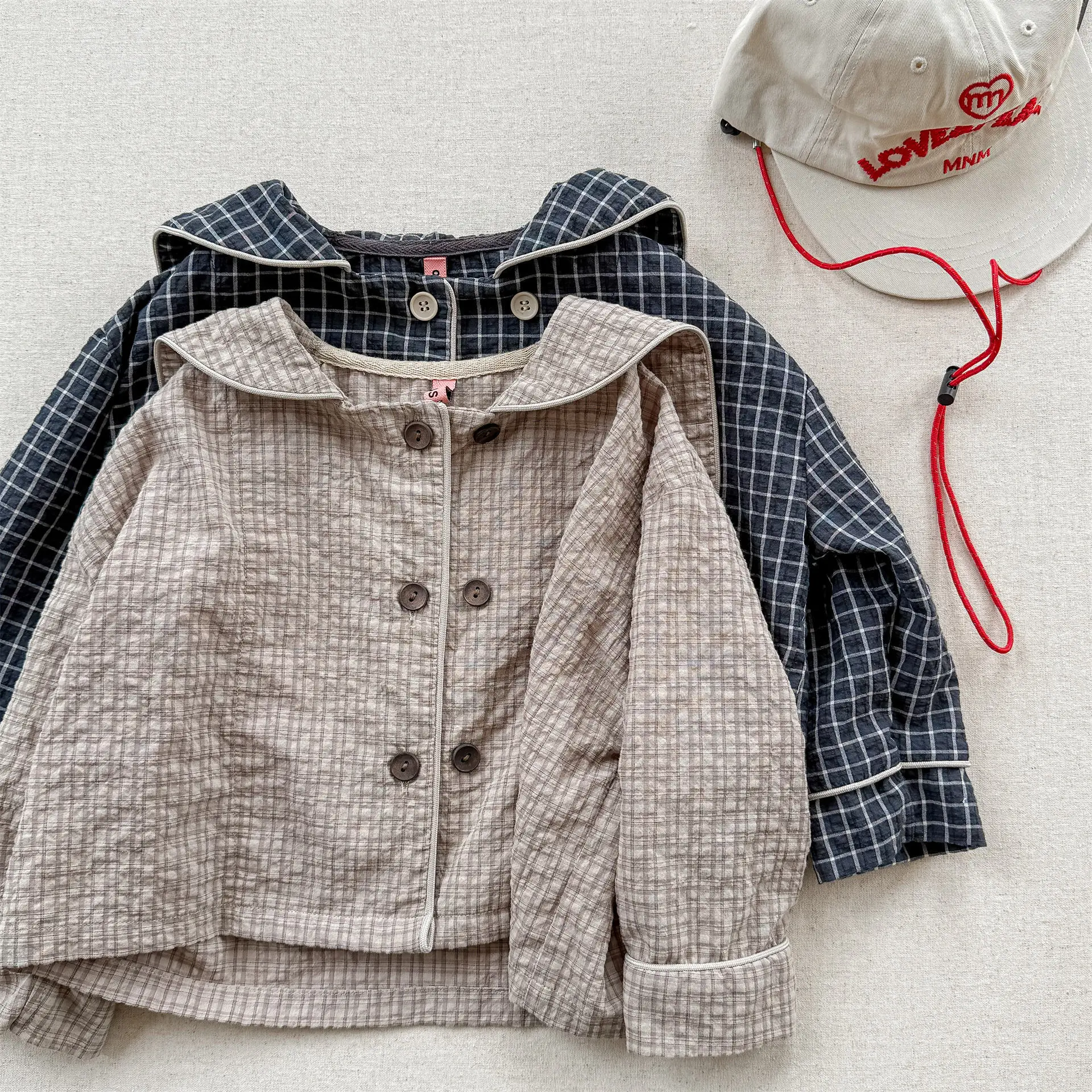 2026 Autumn New Girls Plaid Shirts Children Long Sleeve Tops Baby Girl Large Lapel Cotton Linen Blouse Kids Casual Tops