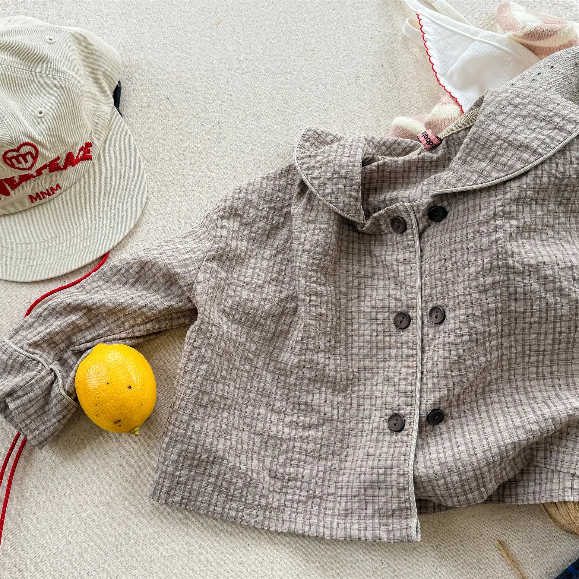 2026 Autumn New Girls Plaid Shirts Children Long Sleeve Tops Baby Girl Large Lapel Cotton Linen Blouse Kids Casual Tops